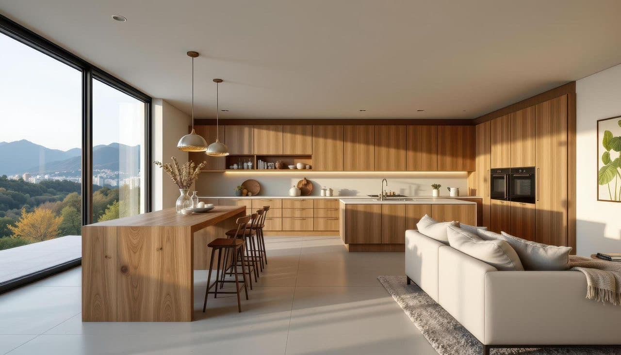 Intérieur contemporain haut de gamme avec cuisine ouverte