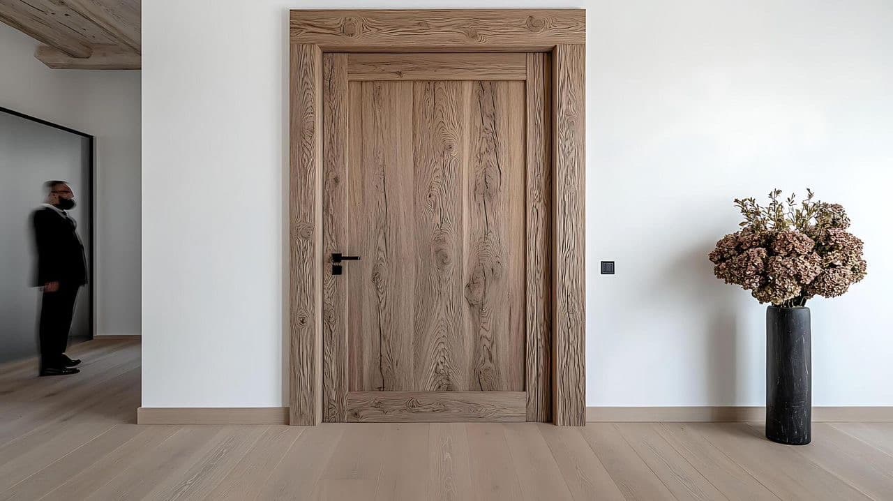 Porte massive en chêne dans un intérieur contemporain