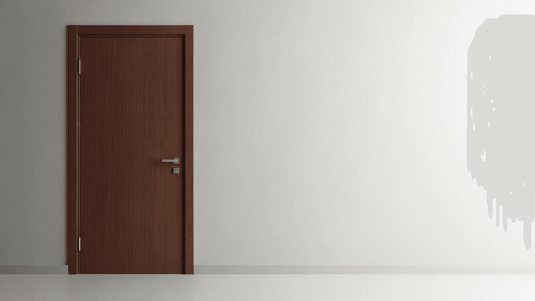 Porte en bois noble à panneau plein sur mur clair